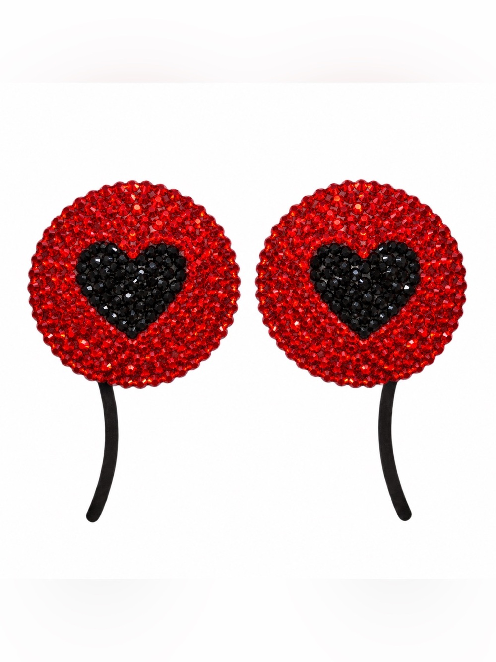 Jet Black & Siam Red Luxe Crystal Heart Design Pasties Size Extra Large